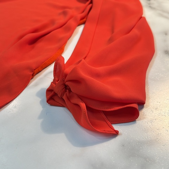 PTP 21 inches with stretch length 25”. Orange blouse with ties that sleeves - Picture 9 of 11
